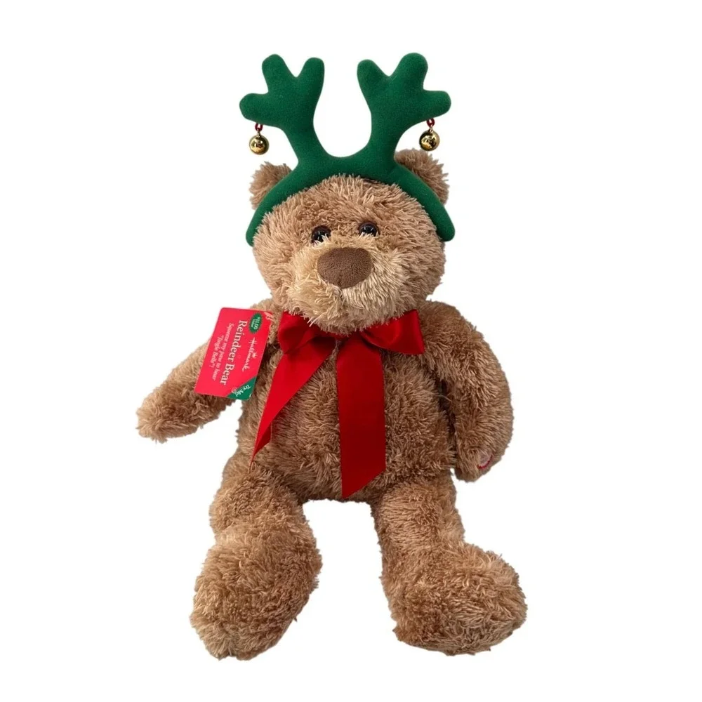 Hallmark Reindeer Bear‎ Plush Jingle Bells Sound & Red Bow Christmas Decor 14
